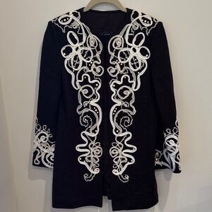 St. John Black Jacket with White Floral Embroidery